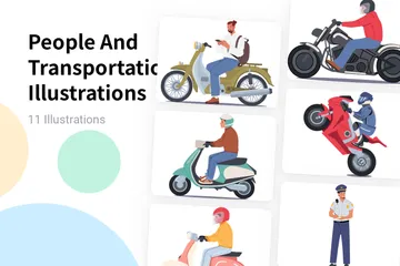 Personas y transporte Illustration Pack