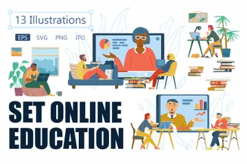 Personen, die an Online-Schulungen oder Webinaren teilnehmen Illustrationspack