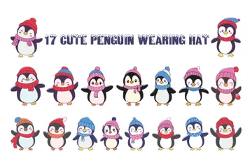 Personnage mignon de pingouin portant un chapeau châle Pack d'Illustrations