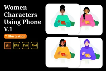 Personnages féminins utilisant un téléphone Pack d'Illustrations