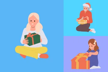 Personnes avec des cadeaux Pack d'Illustrations