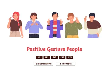 Les personnes avec des émotions et des gestes positifs Pack d'Illustrations