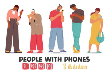 Personnes avec des téléphones Pack d'Illustrations