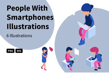 Personnes avec des smartphones Pack d'Illustrations