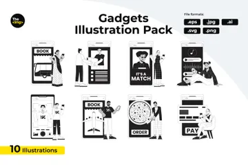 Personnes avec des smartphones Pack d'Illustrations