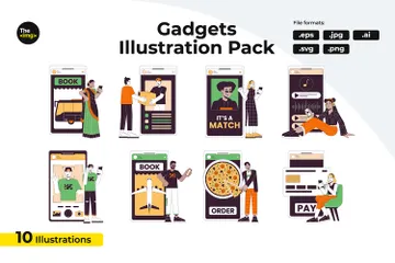 Personnes avec des smartphones Pack d'Illustrations