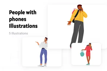 Personnes avec des téléphones Pack d'Illustrations