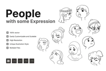 Personnes avec une certaine expression - Doodle Line Art Pack d'Illustrations