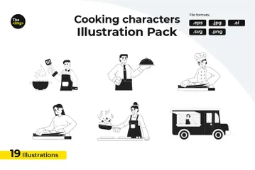 Les gens cuisinent Pack d'Illustrations