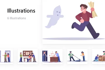 Personnes dans une salle d'évasion Pack d'Illustrations