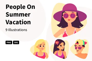 Les gens en vacances d'été Pack d'Illustrations