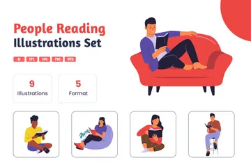 Personnes lisant un livre Pack d'Illustrations