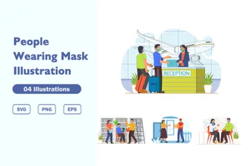 Personnes portant un masque Pack d'Illustrations