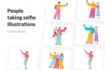 Personnes prenant un selfie Pack d'Illustrations