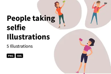 Personnes prenant un selfie Pack d'Illustrations