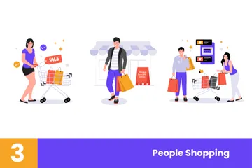 Personnes faisant du shopping Pack d'Illustrations