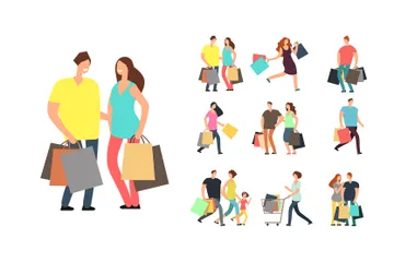 Personnes faisant du shopping Pack d'Illustrations