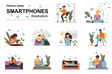 Personnes utilisant des smartphones Pack d'Illustrations