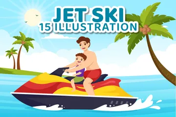 Pessoas andam de jet ski Pacote de Ilustrações