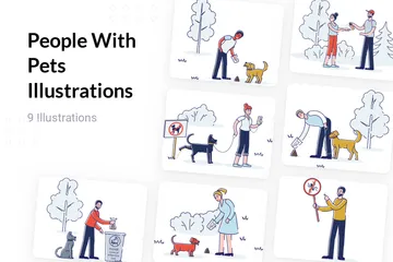 Pessoas com animais de estimação Pacote de Ilustrações