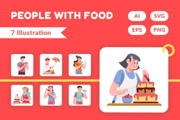 Pessoas com alimentos e bebidas Pacote de Ilustrações