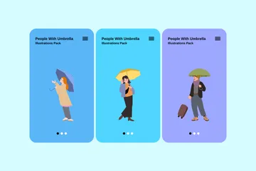 Pessoas com guarda-chuva Pacote de Ilustrações