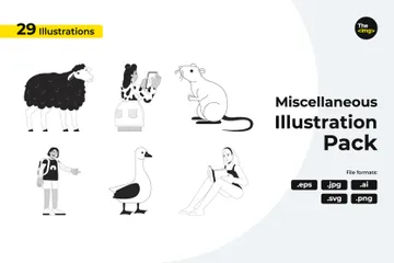 Pessoas e animais Estilo de vida Atividades Pacote de Ilustrações