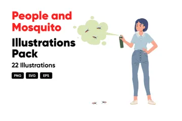Pessoas e mosquito Pacote de Ilustrações
