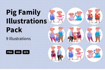 Pig Family Illustration Pack