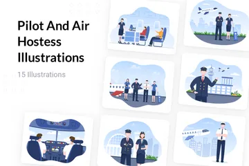 Pilot And Air Hostess Illustration Pack