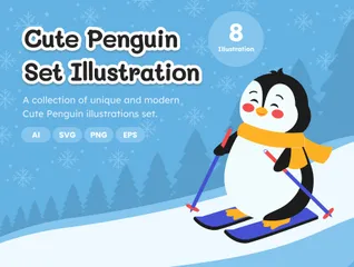 Inverno de pinguim fofo Pacote de Ilustrações