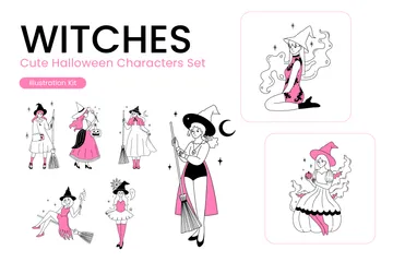 Pink Witches Costume Illustration Pack