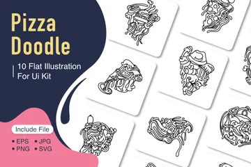 Pizza abstrakte Doodle-Kunst Illustrationspack