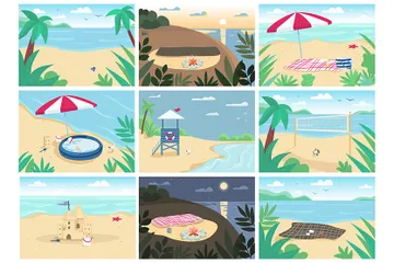 Plage De Sable Tropical Et Mer Pack d'Illustrations