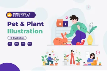 Animais de estimação e plantas Ilustração Pack