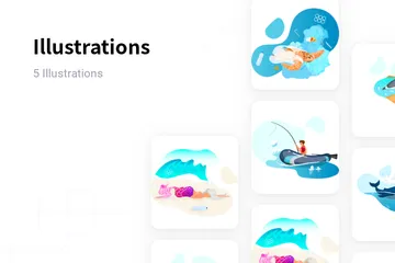 Plastic Pollution In Ocean Illustration Pack