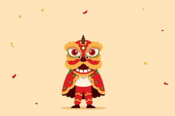 중국 사자춤 연주자 일러스트레이션 팩