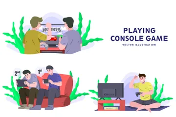 Playing Console Game Illustration Pack