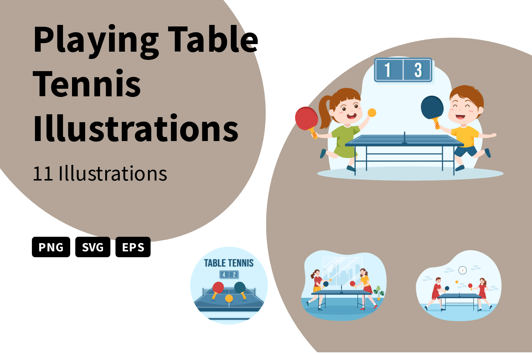 Playing Table Tennis Illustration Pack - 11 Free Download Sports ...