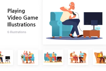 Playing Video Game Illustration Pack