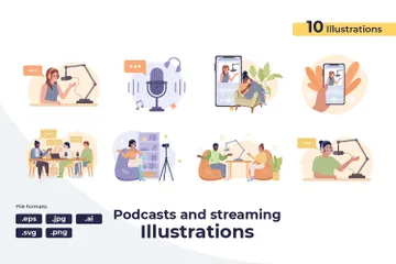 Podcast And Live Streaming Illustration Pack