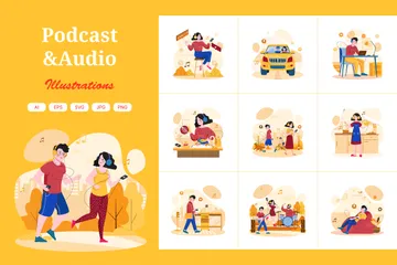Podcast e áudio Pacote de Ilustrações