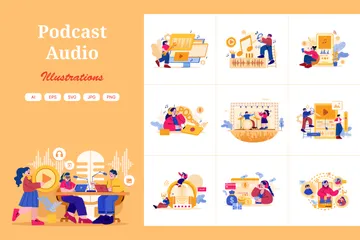 Podcast de áudio Pacote de Ilustrações