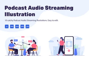 Podcast Audio Streaming Illustration Pack