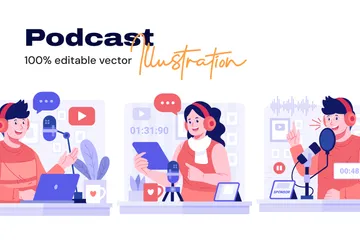 Podcast-Charakter Illustrationspack