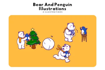 Polar Bear With Penguin Illustration Pack
