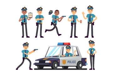 Policewoman And Policeman Illustration Pack