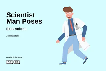 Poses de homem cientista Pacote de Ilustrações