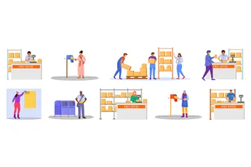 Post Office Male And Female Workers Illustration Pack