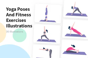 Posturas de yoga y ejercicios físicos Paquete de Ilustraciones